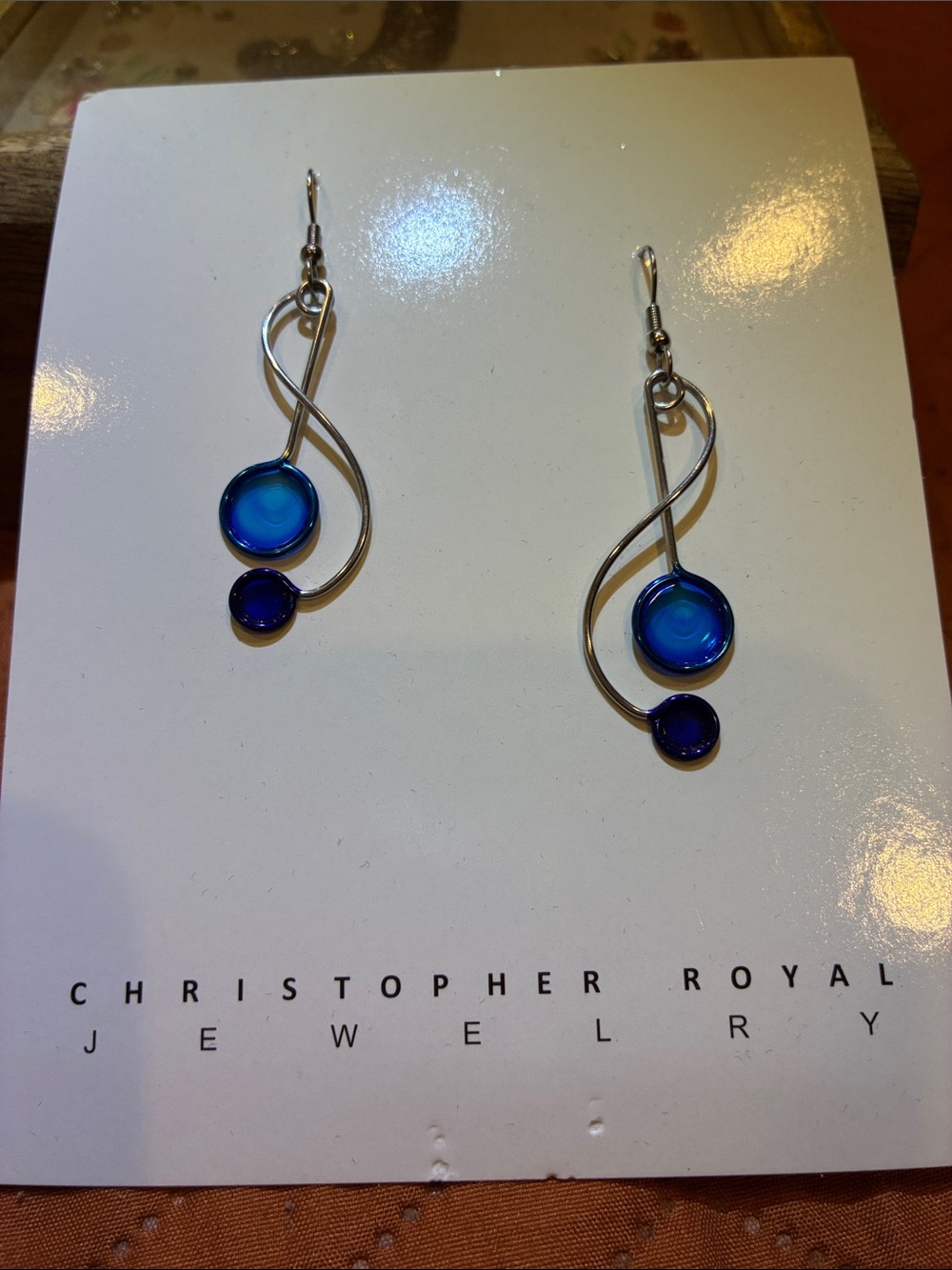 NWT Christopher Royal Kinetic Blue Glass Swirl Drop Earrings